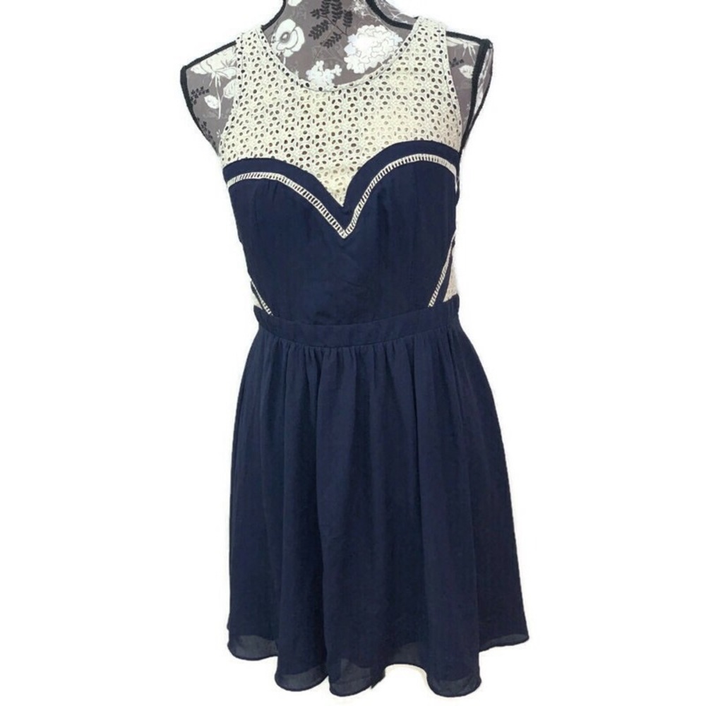 GREYLIN navy/ivory crochet dress